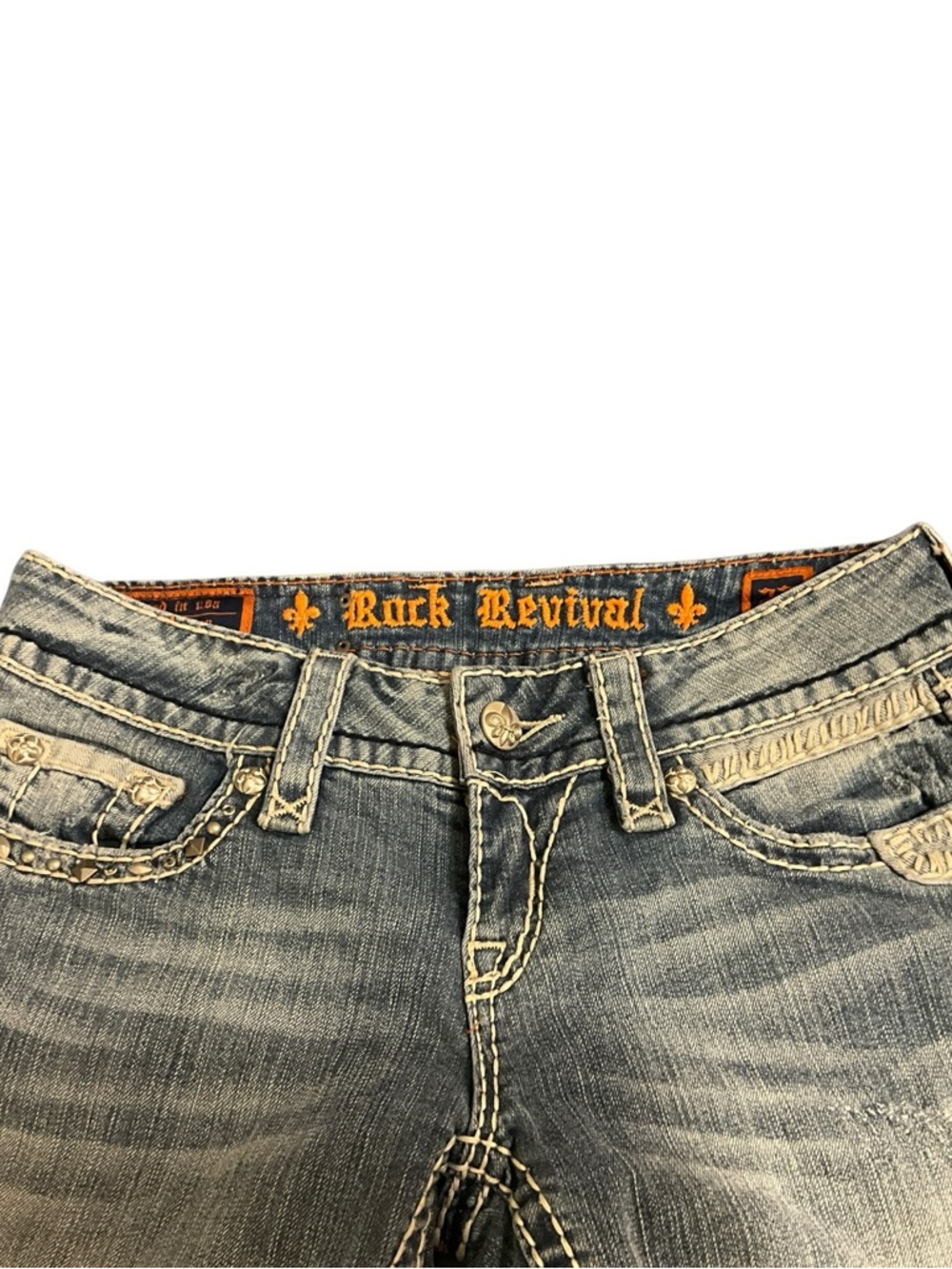 Rock Revival Susan Straight Leg Jeans Size 27 Light Wash Denim EUC - Picture 6 of 16